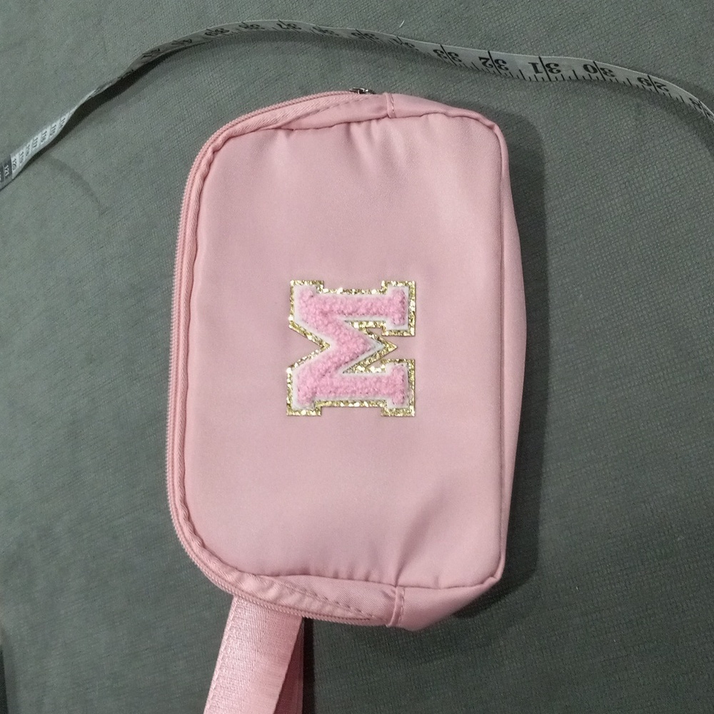 Personalized Initials Crossbody Belt Bag Pink W/ Letter M